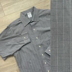 Brooks Brothers Regent Fit Mens 16-32 Black Glen Plaid Non-Iron Supima Shirt